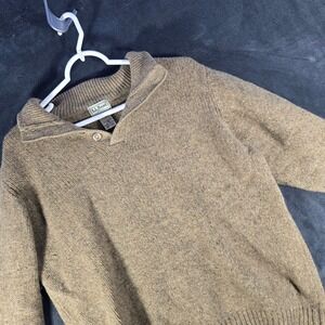 LL Bean Lambswool‎ Sweater Shawl Collar Pullover Knitwear Tan Brown Large